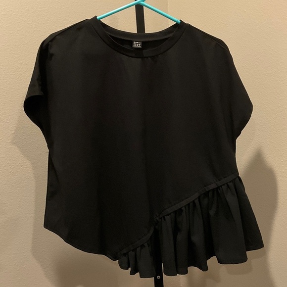 SHEIN Tops - SHEIN Black Asymmetrical Ruffle Blouse NWOT